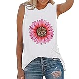 foreverH Shirt Sexy Damenmode Top Sunflower Print O-Ausschnitt ärmelloses T-Shirt Tops Weste T-Shirt Bluse lose lässige Tanktop Football Schulterschutz (White, L)