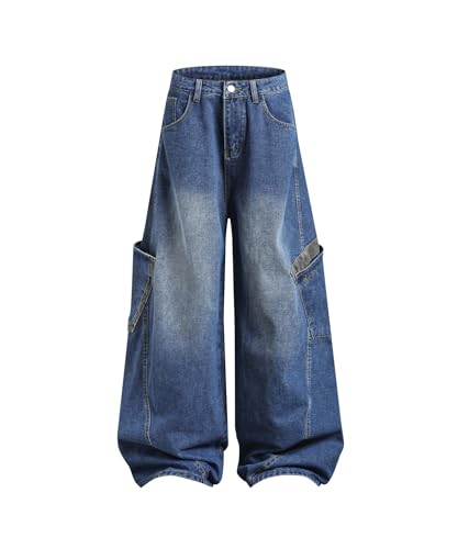 Unisex Vintage Wide Leg Cargo Jeans Retro Baggy Barrel Denim Pants