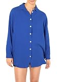 Sublevel Damen Musselin Bluse Muslin Long-Bluse Langarm Oversize Baumwolle Middle-Blue S/M