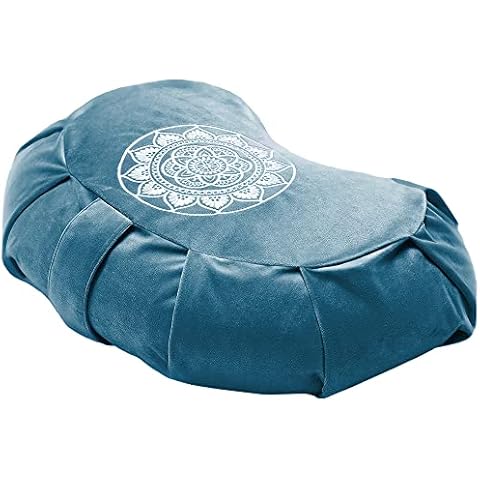 Florensi Meditation Cushion - Comfortable Floor Pillow - Traditional Crescent Meditation Pillow with Beautiful Velvet Cover - Large Floor Cushion Seating for Adults - Premium Yoga Buckwheat Bolster Cover