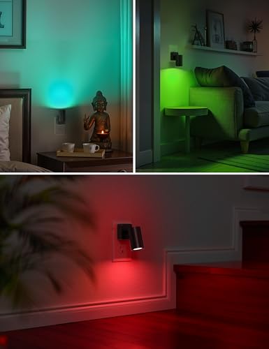 Image of L LOHAS LED Night Lights Plug into Wall, [2-Pack] Decorative Night Lights | Dusk to Dawn Sensor,Brightness Adjustable,RGB Color Changing Nightlight for Bathroom,Hallway,Stairs