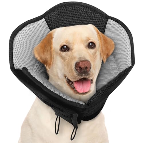 Image of AOFITEE Large Dog Cone - Adjustable Dog Cone to Stop Licking, Foldable Extra Large Cones Dogs for Wound Healing, Pet Elizabethan Cones Collar After Surgery, XL Fabric Pet Neck Collar, Black X-Large