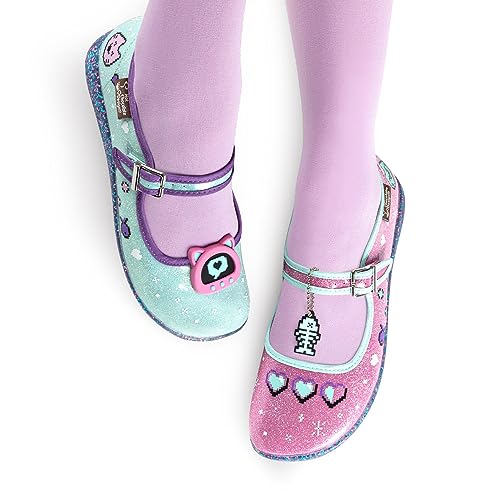 Image of Hot Chocolate Design Chocolaticas Funky Canvas Women's Mary Jane Flat Shoes, Virtual Pet, 9 UK