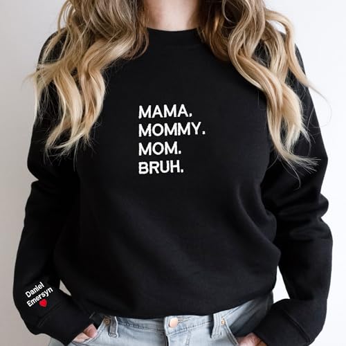 GodLover Custom Embroidered Mama Sweatshirt, Personalized Mom Heart on Sleeve, Mom Crewneck with Kids Name, Gift for Mommy, Women, Mothers Day, Christmas - Thumbnail 2