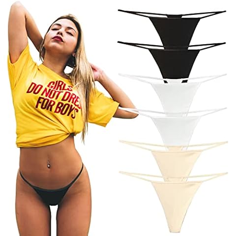 KUKU PANDA Tanga Mujer Sexy Hilo Pack de 6 G String Bragas Elástico Algodón Calzoncillos sin Costuras Thong Ropa Interior Cover