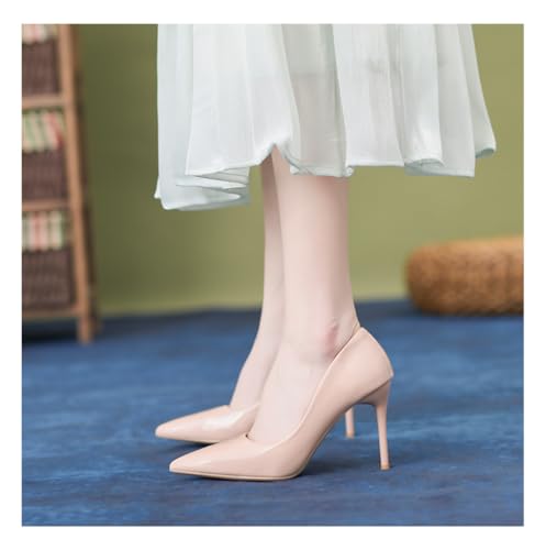 Women's Patent Leather Pumps - Pointed Toe 4 Inch/10cm Stiletto Heels with red Outsole, Slip-On Party & Wedding Dress Shoes3