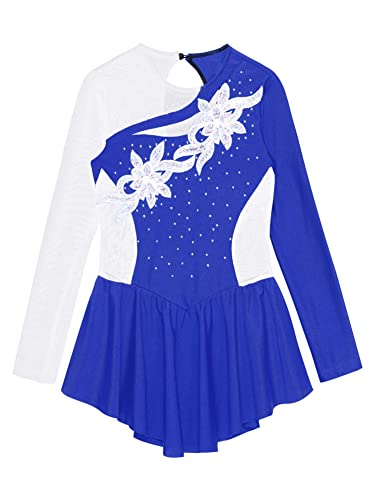 Chictry Kids Girls Figure Ice Skating Dress Shiny Rhinestone Gymnastics Leotard Dress Ballet Dance Costume Royal Blue 10 Years #TOP2