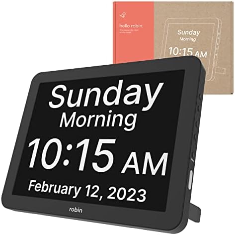 Robin, Upgraded Version, Digital Day Clock 2.0 with Custom Alarms and Calendar Reminders, Alarm Clock with Extra Large Display Helps with Memory Loss, Alzheimer's and Dementia, 15”Black