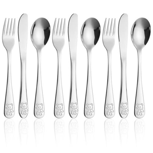 9-Teiliges Kinderbesteck Edelstahl, 3 x Gabel 3 x Löffel 3 x Messer Spülmaschinengeeignet Kinder Besteck Set mit Gravur Taufgeschenke für Mädchen...