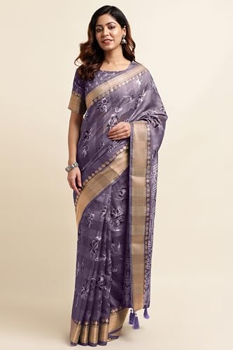 Image of MIRCHI FASHION Women Saree Cotton Blend Kalamkari Printed | Comfortable Office and Regular Daily Use Sari with Unstitched Blouse Piece
