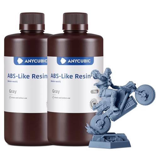 ANYCUBIC Water Washable ABS-Like 3D Printer Resin, High Toughness and Durability, High Precision and Easy to Post-Process, Low Odor, Wide Compatibility (Grey+Grey, 2kg)