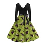 JXKIKOZE Women Halloween Dress Bloody Print V-Neck Long Sleeve Retro A Line Dresses 2025 Fall Cocktail Party Dress with Belt;Halloween Dresses for Women 2025;21-Army Green 4X-Large