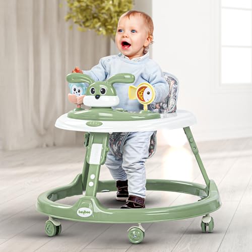 Image of Baybee Bunny Foldable Round Kids Walker with 2 Height & 3 Seat Adjustable | Activity Walker for Baby with Musical Toy Bar | 6-18 Months Boys Girls (Green)
