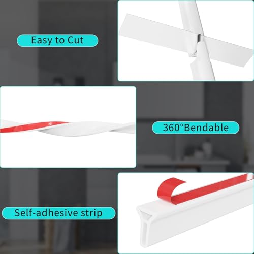 Image of Hi-Na 3ft /5ft /6ft /8ft10ft Collapsible Shower Threshold Water Dam Watei Barrier for Shower and Water Stopper Keeps Water Inside Water Threshold for Wet and Dry Separation (5ft, white)