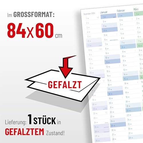Yohmoe® XL Wandkalender 2026 groß DIN A1 (84 x 60 cm) \Seasons\ GEFALZT in Poster Größe. Querformat, gefaltet - Kalender 2026 Wandkalender