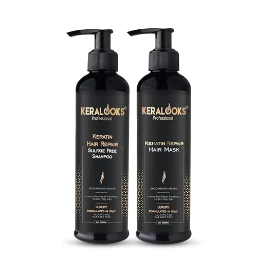 Image of Keratin Hair Mask & Shampoo Combo (250ml Each) Deep Conditioning Mask for Frizz Control, Dry & Damaged Hair | Argan Oil Shampoo With Keratin Hair Mask | for Women & Men | Sulphate Free