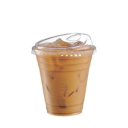 image for GUSTO Clear Plastic Cups with Lids [12 oz - 100 Count] - Disposable Ic