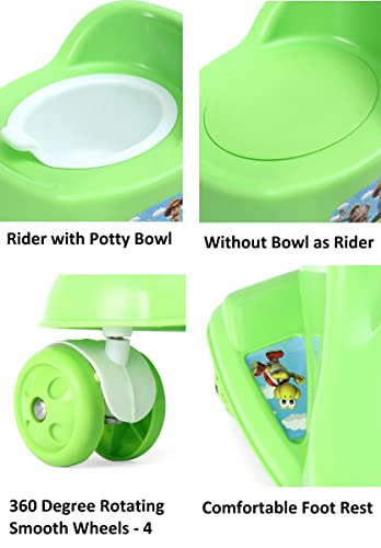 Image of Goyal's Rabbit Style Baby Potty Seat Cum Rider with Wheel and Removable Bowl for Kids (Green)