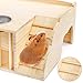 Coloch Wooden Guinea Pig Castle with Hay Feeder, Large Chinchilla Hideout with Feeding Bowl&Ladder Multi-Chamber Guinea Pig House for Guinea Pigs, Chinchillas, Hedgehogs