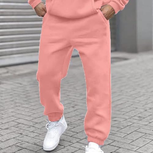 Mens Baggy Heavyweight Cargo Sweatpants Elastic Waist Drawstring Jogger Pants Casual Pockets Fleece Athletic Trousers2