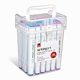 KINGART 424-24A PRO Double-Ended Alcohol Ink Art Markers, 24 BRIGH TColors, Fine Point & Chisel Tips, Permanent with Superior Blendability, Includes Plastic Case, 24 Pc.