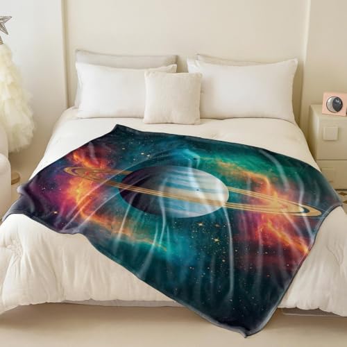 Couverture en flanelle Saturne jeté de lit design galaxie imprimé 130x150
