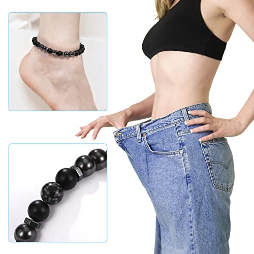 Lymph Detox Bracelet Slim Anklet for Women, Hematite Beads Obsidian Anti-Swelling Stretch for Stress Anxiety Relief, Energy Metal Bracelet2
