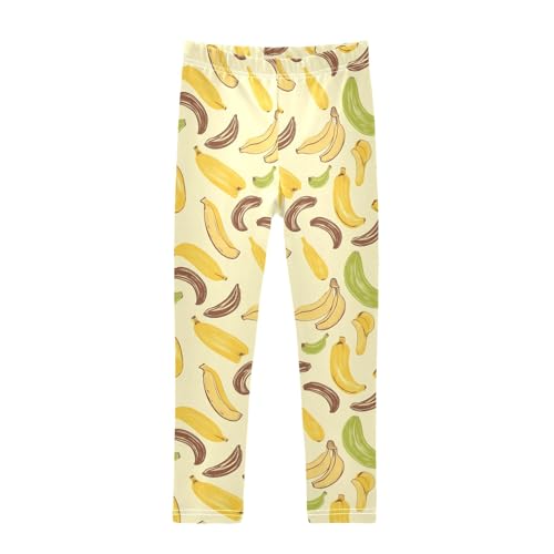 senya Girls Printed Leggings Yoga Pants Yellow Green Brown Banana Pattern for Kids in 4t to 10 Years, 4T