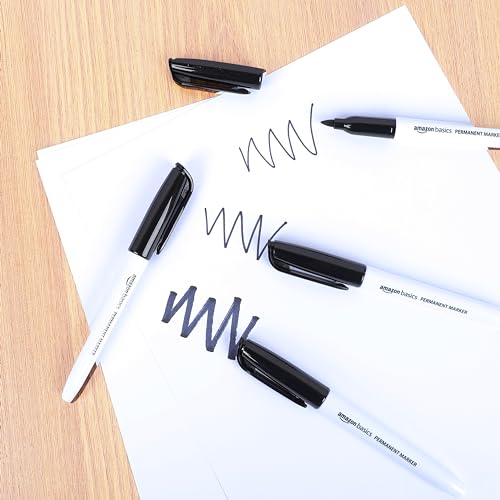 Image of Amazon Basics Fine Tip Point Permanent Markers for Office, School, and Home Use, Black, 4 Pack