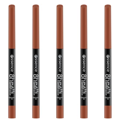 essence 8h MATTE comfort lipliner, Nr. 17, Braun, langanhaltend, sofortiges Ergebnis, matt, vegan, ohne Konservierungsstoffe, ohne Parabene, ohne Mikroplastikpartikel, 5er Pack (5x0.3g)