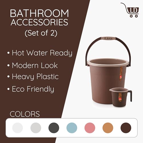 Image of Modern Heavy Plastic Bathroom Set Of 2-20L Bucket & 1L Mug Combo, Dark Brown