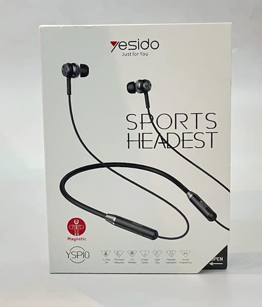 YESIDO YSP10 - Auriculares inalámbricos deportivos con banda para el cuello, Bluetooth 5.0, a prueba de sudor, magnéticos, con micrófono integrado y batería de larga duración, color negro