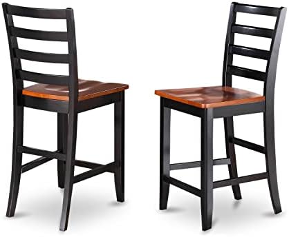 East West Furniture FAS-BLK-W Fairwind Counter Height Barstools - Ladder Back Wood Seat Chairs, Set of 2, Black & Cherry