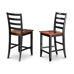 East West Furniture FAS-BLK-W Fairwind Counter Height Barstools - Ladder Back Wood Seat Chairs, Set of 2, Black & Cherry East West Furniture FAS BLK W Fairwind Counter Height Barstools Ladder Back Wood Seat Chairs Set of 2 Black Cherry