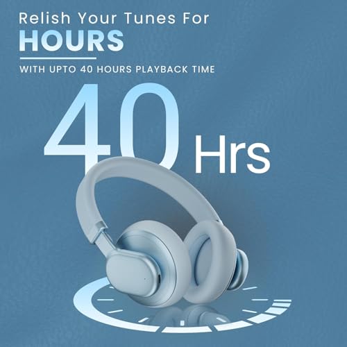 Image of HAMMER Bash Max Over The Ear Wireless Bluetooth Headphones with Mic, Button Control, Deep Bass, Upto 40 Hours Playtime, Bluetooth 5.3, Type C Charging, Comfort Fit, Workout /Travel (Blue)