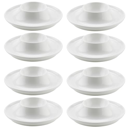 Egg Cups, 8 Pcs Boiled Egg Holder Set, White Plastic Egg Stand Plates for Breakfast, Camping, and Picnic, Dishwasher Safe