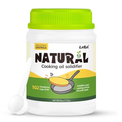 Image of LaSyL Natural Cooking Oil Solidifier Powder, Harden Up to 6.74 Gallon of Fry Oil Away from Mess, 100% Plant-Based Oil Hardener for Disposal, Value Pack 36 Oz