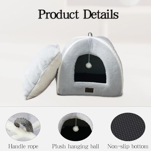 Image of Cat Bed for Indoor Cats - Cat House Cats Tent with Removable Washable Cushioned Pillow, Soft and Self Kitten beds,Pet Bed, Grey,15inches