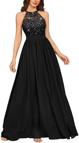 Miusol Women's Sequin Lace Sleeveless Halter Tie Formal Evening M...