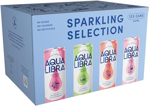 Aqua Libra Variety Pack, Cucumber, Mint & Lime, Raspberry & Blackcurrant, Orange & Mango & Strawberry & Watermelon 330Ml (Pack Of 12)