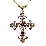 Cross Necklace for Women - Vintage, Antique, Victorian Style with Beautiful Crystals - Gold tone, Rhinestone Pendant for Faith Rosary with Jewelry Gift Box