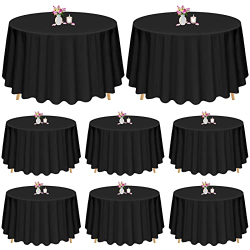 8 Pack Round Tablecloths,120 Inch Polyester Table Cover Round Polyester Black Tablecloth Wrinkle & Stain Resistant Tablecloths For Wedding Party Reception Dining Banquet Buffet,Outdoor (Black) #TOP24