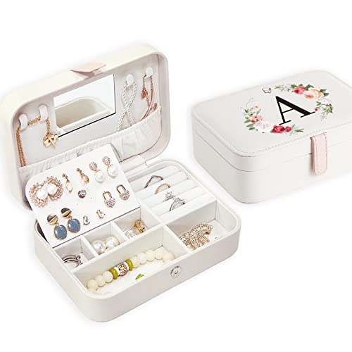 Yikalus Birthday Gifts For Women- Travel Jewelry Box, Portable Small Jewelry Storage Box For Necklace Ring Earrings, Jewelry Organizer Box For Girls 8-12, Cute Mothers Day Gifts For Sister Initial A #TOP4