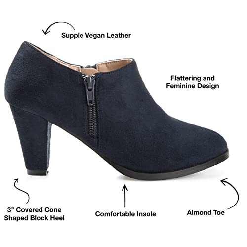 Journee Collection Women's Sanzi Low Cut Ankle Bootie, Faux Suede, Dual Zipper, 3 Inch Cone Heel, Navy, 5.5 #TOP1