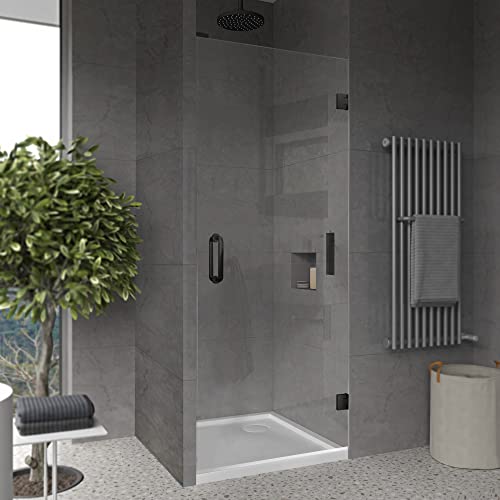 Single Hinge Glass Shower Door Ravello Series With Matte Black Finish 30"X80" - 3/8" Tempered Glass With Smart Guard Easy Clean Coating - Frameless Swing Corner Shower Door By Fab Glass And Mirror #TOP3