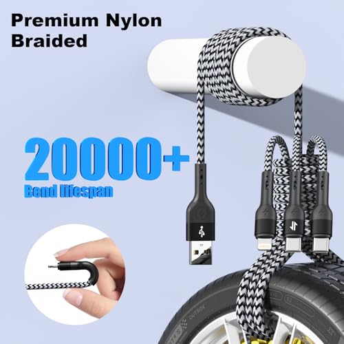 Image of Multi Charging Cable, 3 in 1 Charging Cable for Multiple Devices, Nylon Braided Universal Charger for Travel, USB Cable Multiple Phone Charger with Type C Lightning for iPhone17 /16 /15 /14 /13(2Pack 4FT)