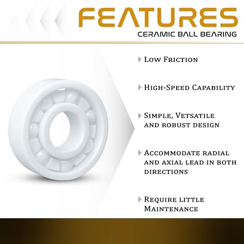 Image of JASPO UltraSpin Full Ceramic Bearing, ABEC-9 Precision 8x22x7 mm, Ultra-Smooth, High-Speed Performance, Ideal for Inline-Roller Skates-Speed Skates-Skateboards - White - 9g Lightweight (Pack Of 16pc)
