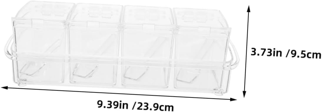 VICASKY 2 Sets Transparent Compartment Spice Box Set with Integrated Spoons Seasoning Organizer Containers with Airtight Lids for Salt Sugar Pepper and Condiments