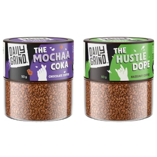 Image of DAILYGRIND Hazelnut & Chocolate Mochaa Instant Coffee 50g Each (Pack of 2) | Freeze-Dried Pure Arabica Coffee Granules |For Mochas, Espresso, Cappuccino, Latte, Frappes | Hot & Cold Coffee - 50 Cups