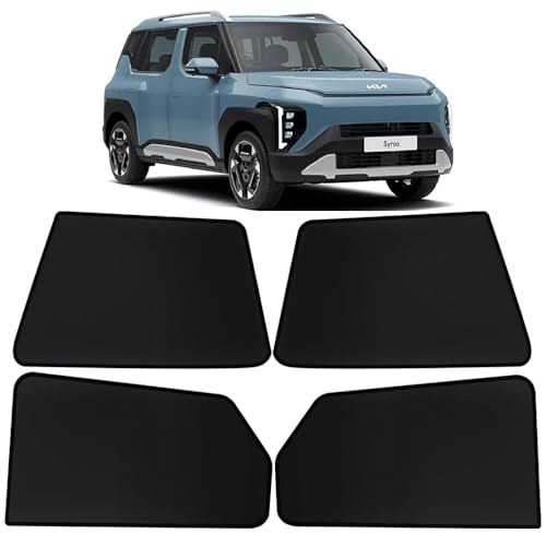 Image of OTO2EYE Car Sun Shade Compatible for Kia Syros, Z-Black Fix Type Side Window Curtains, Only Half Cut in Front Window, 6 Pieces Set